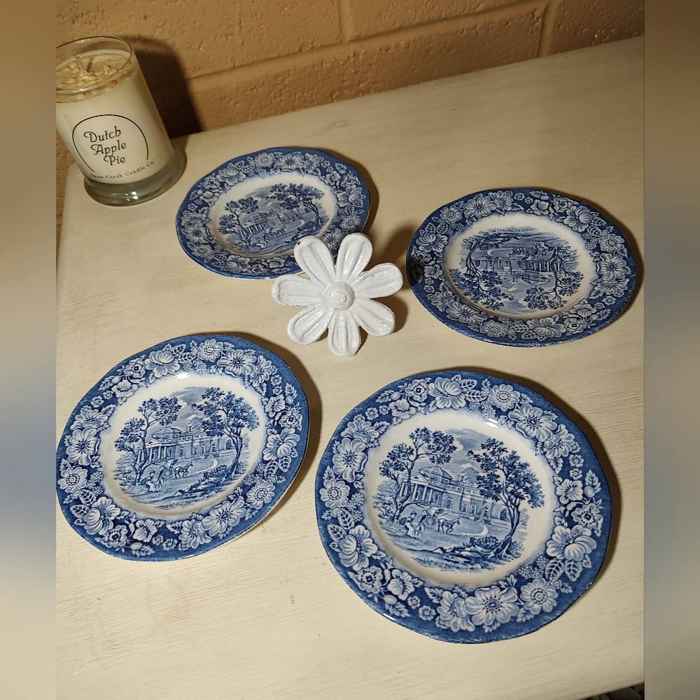 Vintage Liberty Blue Set of Four Saucers